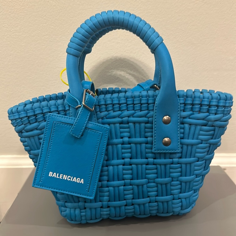 Balenciaga Blue Woven Tote Bag